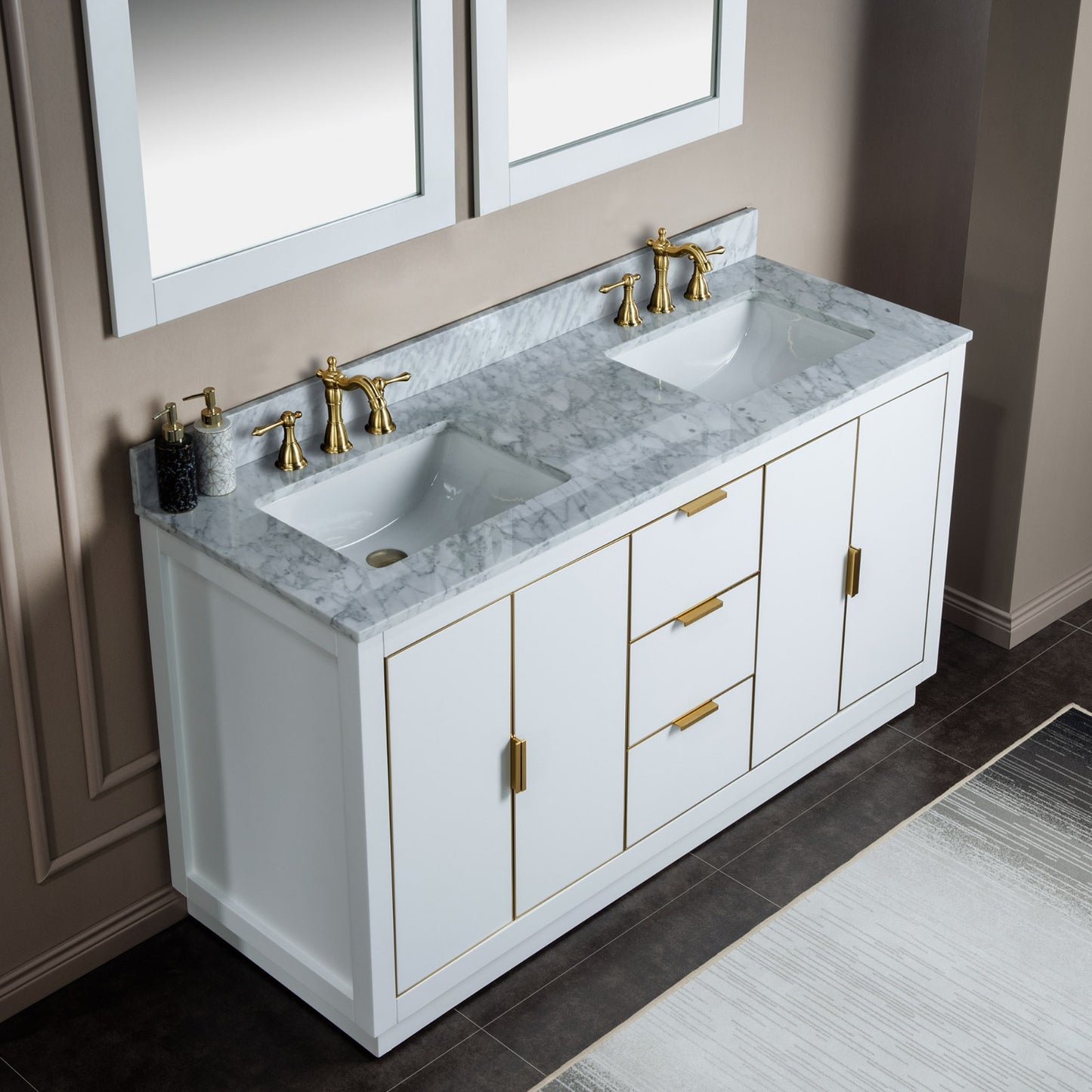 Venice 60" Freestanding Bathroom Vanity with Natural Carrara Marble Top