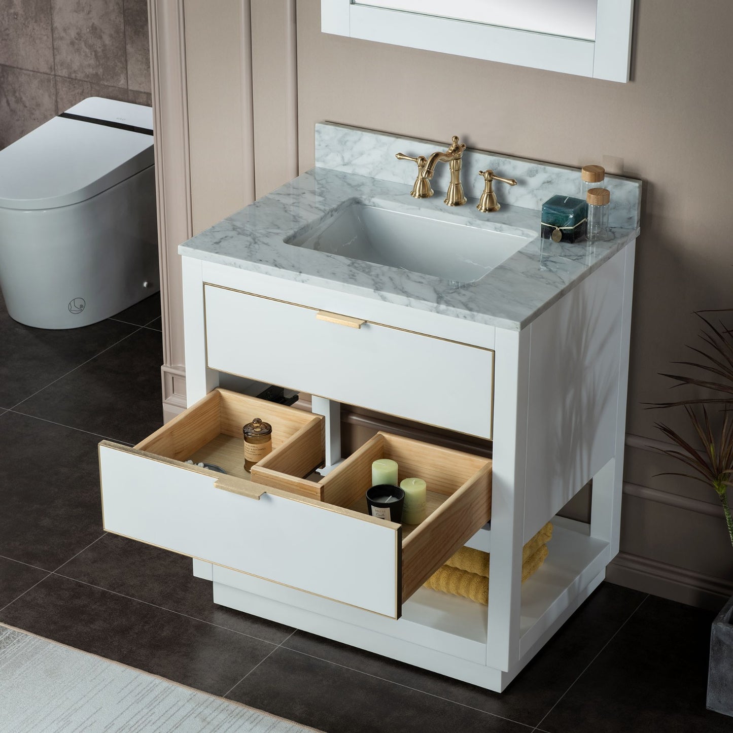 Venice 30" Freestanding Bathroom Vanity with Natural Carrara Marble Top