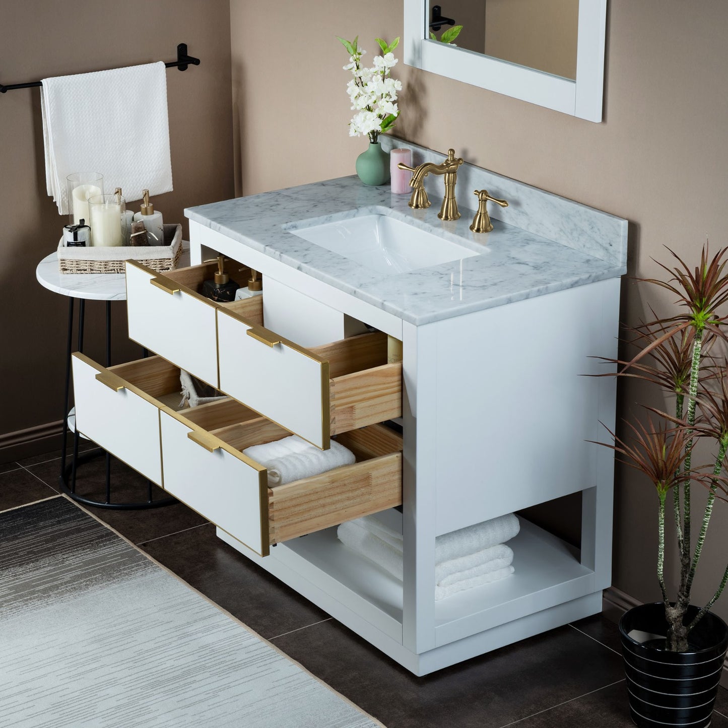 Venice 36" Freestanding Bathroom Vanity with Natural Carrara Marble Top