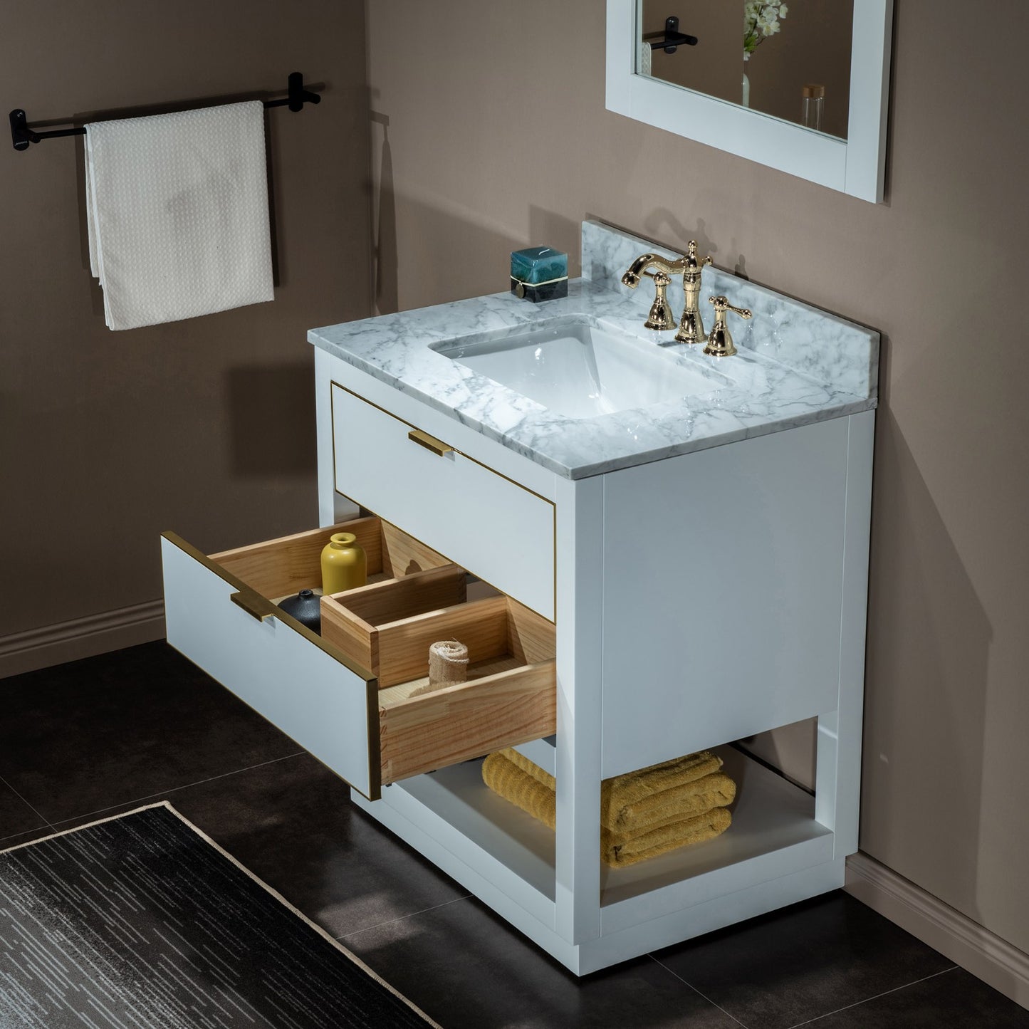 Venice 30" Freestanding Bathroom Vanity with Natural Carrara Marble Top