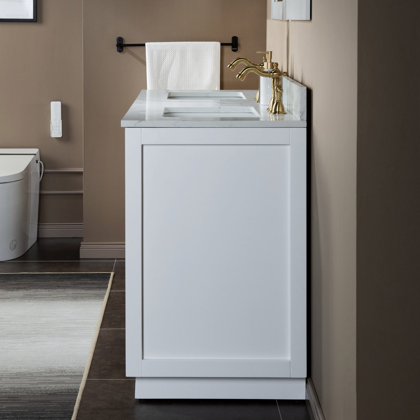 Venice 60" Freestanding Bathroom Vanity with Natural Carrara Marble Top