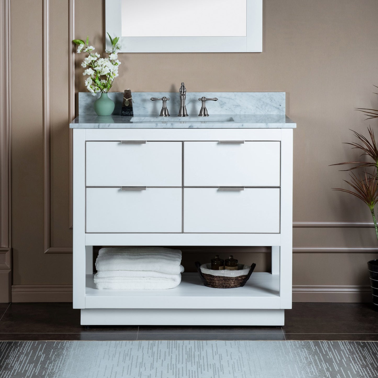 Venice 42" Freestanding Bathroom Vanity with Natural Carrara Marble Top