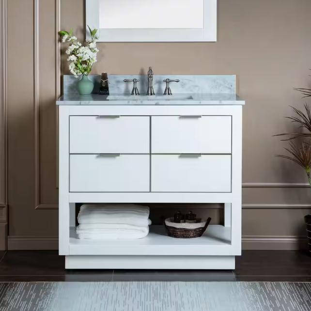 Venice 36" Freestanding Bathroom Vanity with Natural Carrara Marble Top