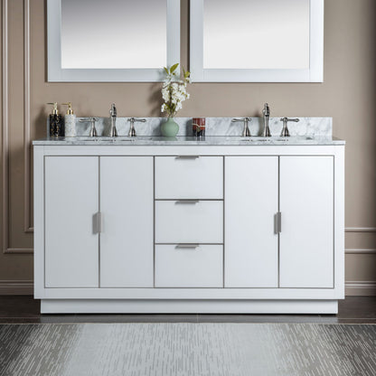 Venice 60" Freestanding Bathroom Vanity with Natural Carrara Marble Top