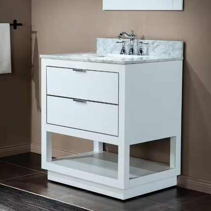 Venice 30" Freestanding Bathroom Vanity with Natural Carrara Marble Top