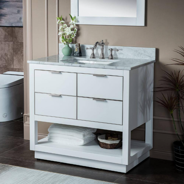 Venice 36" Freestanding Bathroom Vanity with Natural Carrara Marble Top