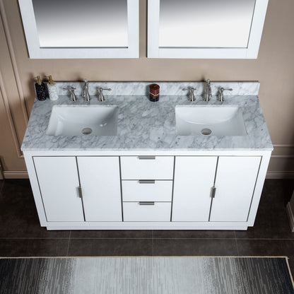 Venice 60" Freestanding Bathroom Vanity with Natural Carrara Marble Top