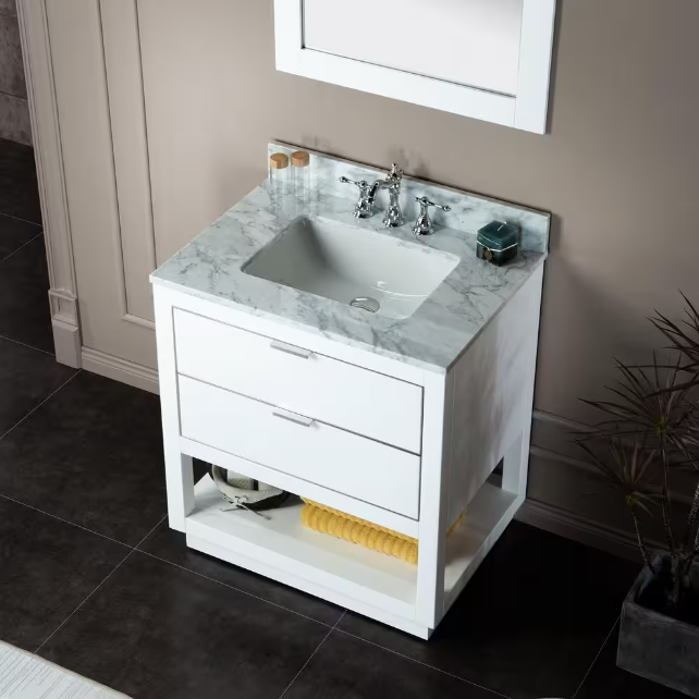 Venice 30" Freestanding Bathroom Vanity with Natural Carrara Marble Top