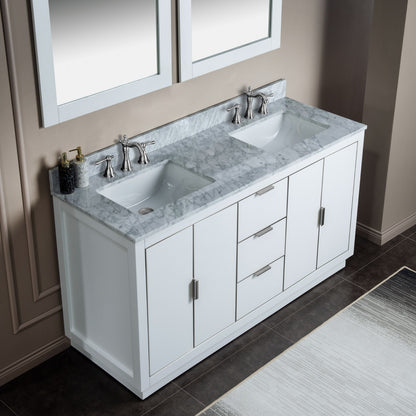 Venice 60" Freestanding Bathroom Vanity with Natural Carrara Marble Top