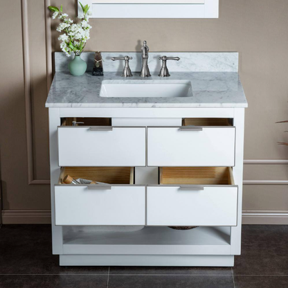 Venice 36" Freestanding Bathroom Vanity with Natural Carrara Marble Top