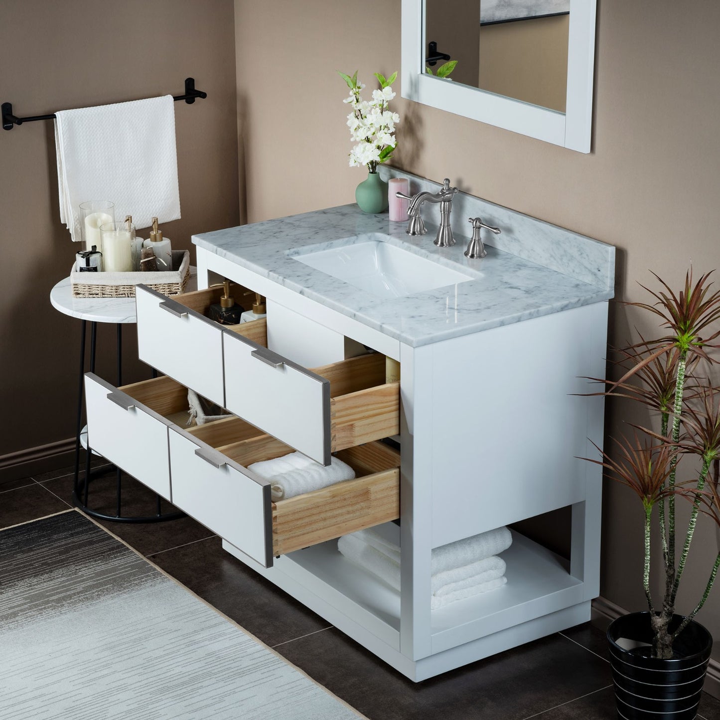 Venice 42" Freestanding Bathroom Vanity with Natural Carrara Marble Top