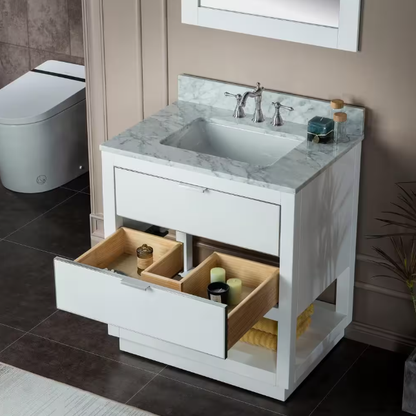 Venice 30" Freestanding Bathroom Vanity with Natural Carrara Marble Top