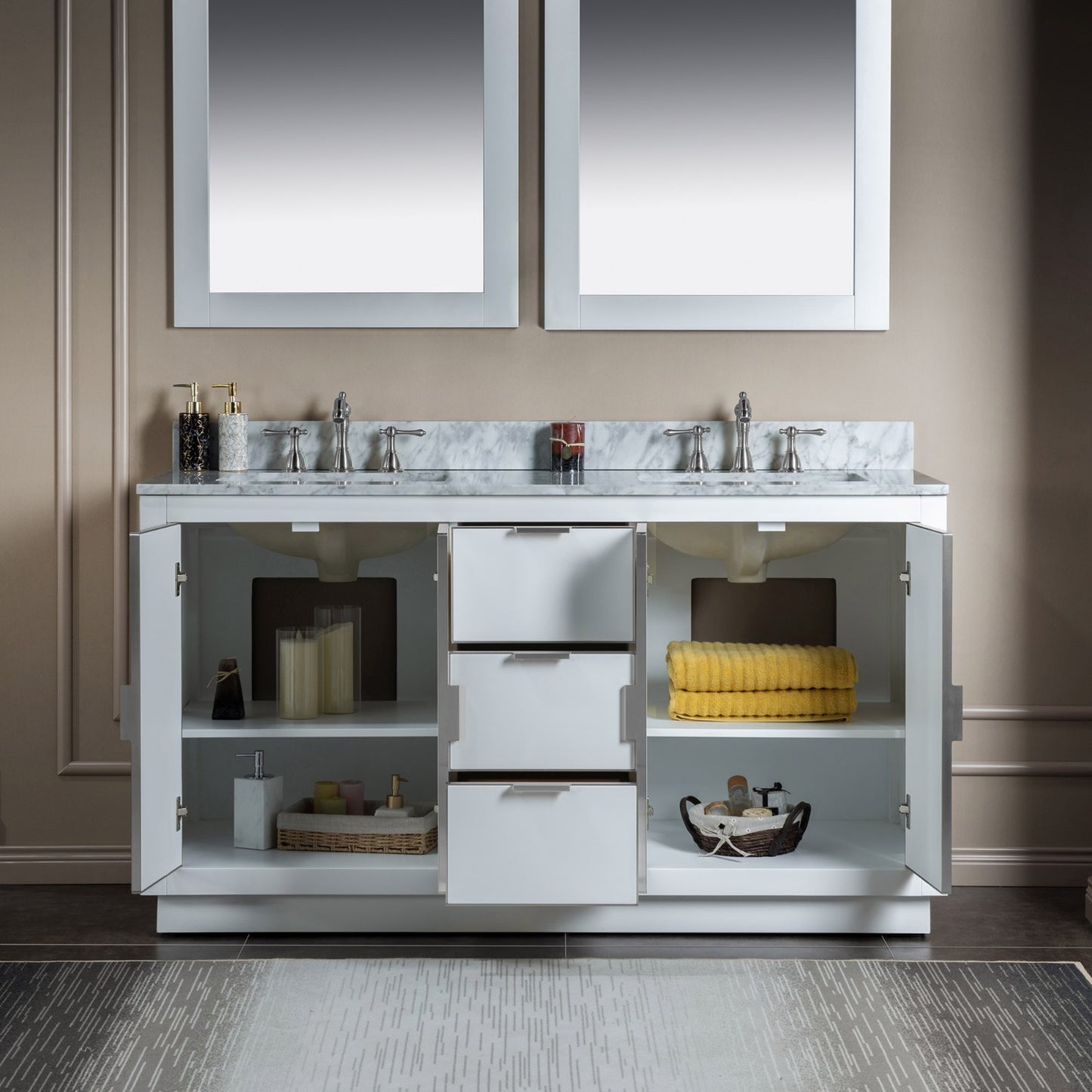 Venice 60" Freestanding Bathroom Vanity with Natural Carrara Marble Top