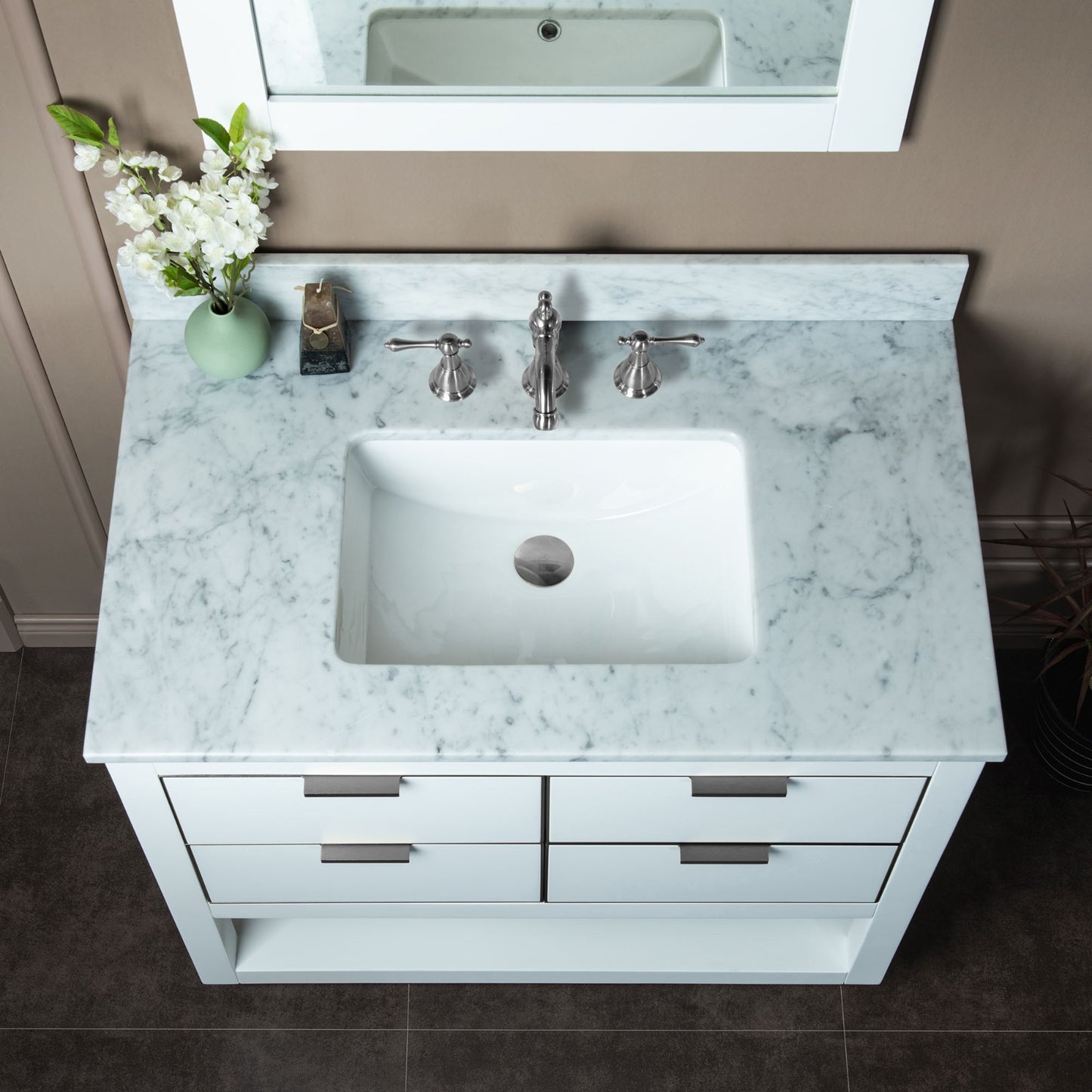 Venice 42" Freestanding Bathroom Vanity with Natural Carrara Marble Top