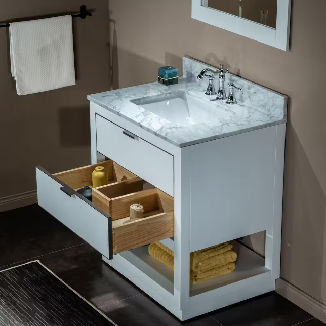 Venice 30" Freestanding Bathroom Vanity with Natural Carrara Marble Top