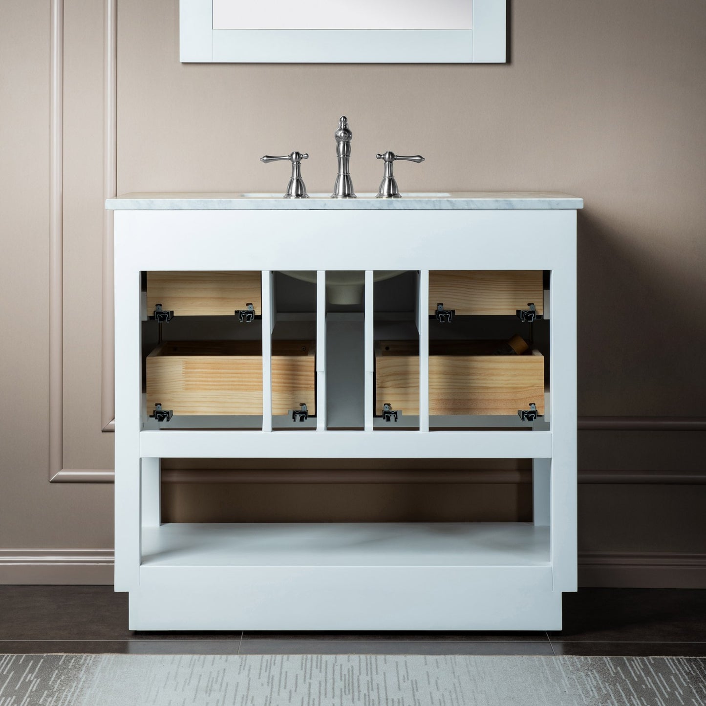 Venice 42" Freestanding Bathroom Vanity with Natural Carrara Marble Top