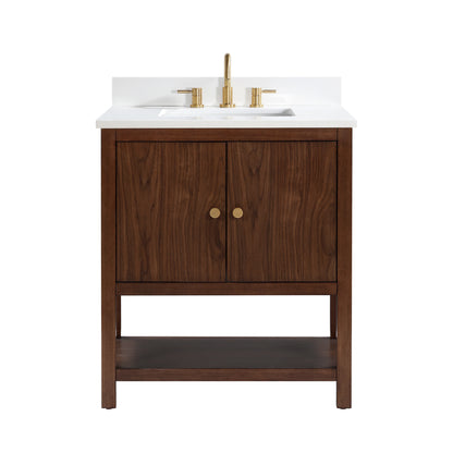 Zoe 30" Freestanding Bathroom Vanity with Pure White Quartz Top and Vitreous China Undermount Sink