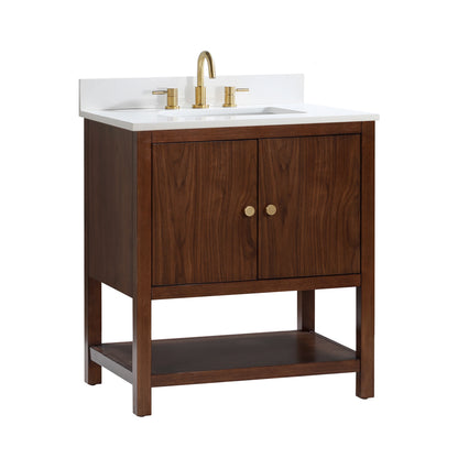 Zoe 30" Freestanding Bathroom Vanity with Pure White Quartz Top and Vitreous China Undermount Sink