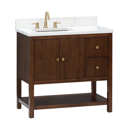 Zoe 36" Freestanding Bathroom Vanity with Pure White Quartz Top and Vitreous China Undermount Sink