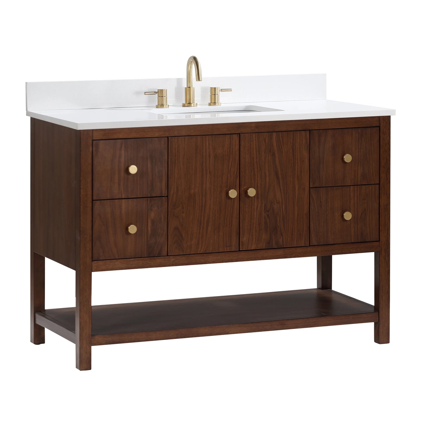 Zoe 48" Freestanding Bathroom Vanity with Pure White Quartz Top and Vitreous China Undermount Sink