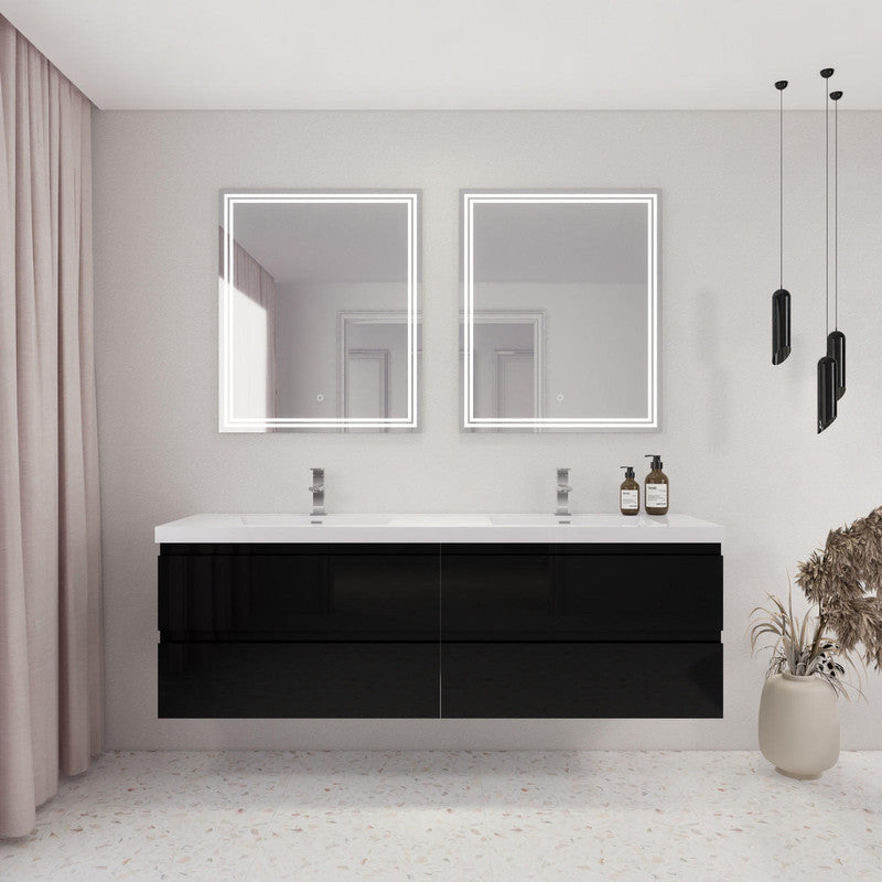 Bohemia Lina 72" Wall Mounted Bathroom Vanity with Double Reinforced Acrylic Sinks