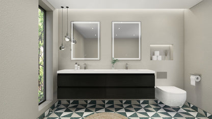 Bohemia Lina 84" Wall Mounted Bathroom Vanity with Double Reinforced Acrylic Sinks