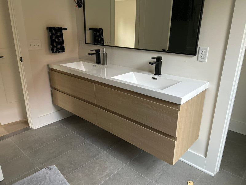 Bow 72" Wall Mounted Bathroom Vanity with Acrylic Integrated Sink Top