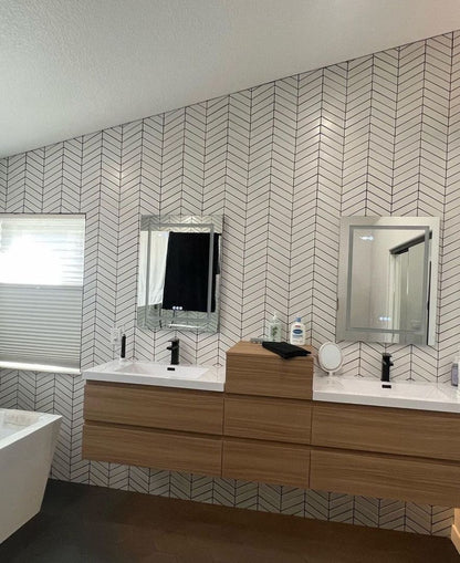 Bow 68" Wall Mounted Bathroom Vanity with Reinforced Acrylic Integrated Sink Top and Center Linen Cabinet