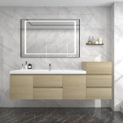 Bow 80" Wall Mounted Bathroom Vanity with Acylic Integrated Sink Top and Side Linen Cabinet