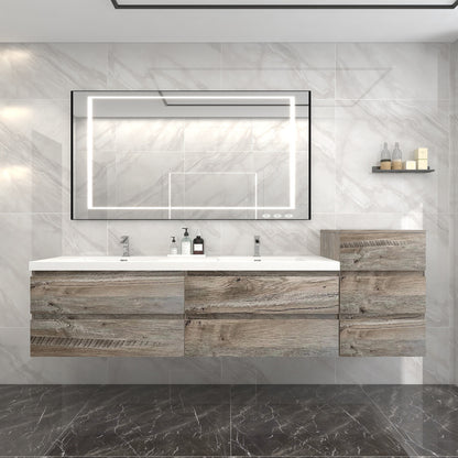 Bow 104" Wall Mounted Bathroom Vanity with Reinforced Acrylic Integrated Sink Top and Side Linen Cabinet