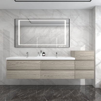 Bow 104" Wall Mounted Bathroom Vanity with Reinforced Acrylic Integrated Sink Top and Side Linen Cabinet