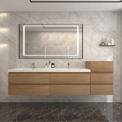 Bow 104" Wall Mounted Bathroom Vanity with Reinforced Acrylic Integrated Sink Top and Side Linen Cabinet