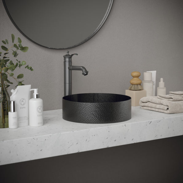 Cinox Round Hammered Stainless Steel Vessel Bathroom Sink