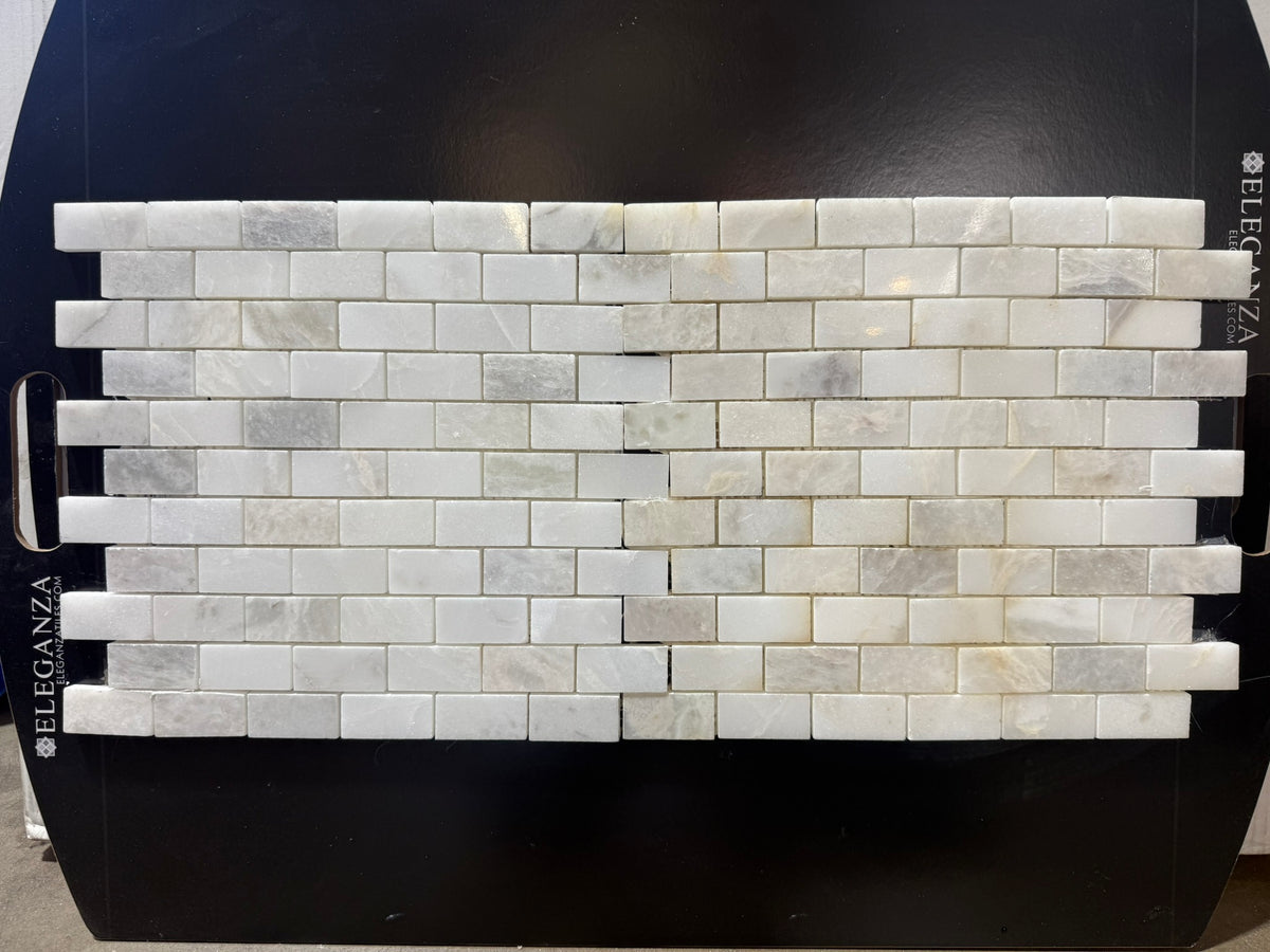 [CLEARANCE] White Marble Brick Joint Mosaic Tile, 12x12 Mesh-Mounted Sheet