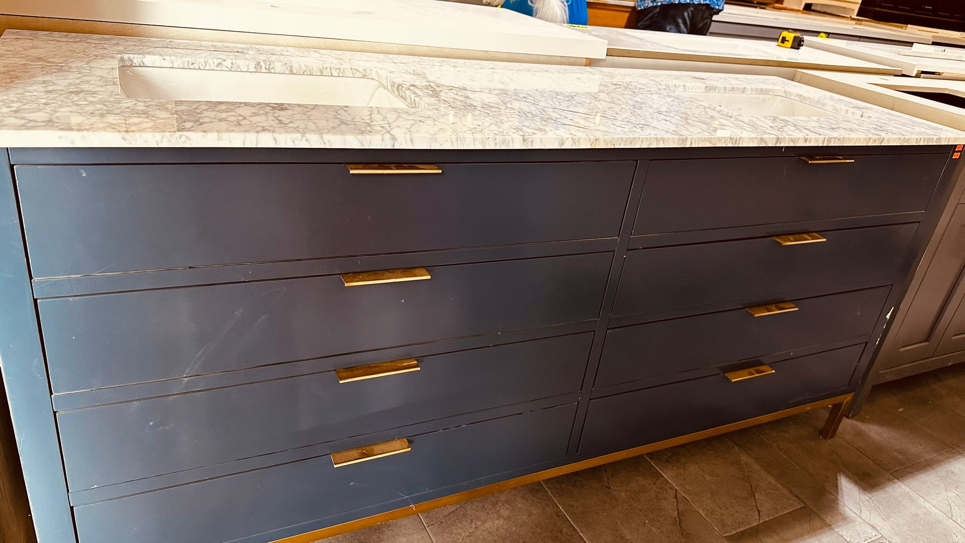 72 inch monarch blue double sink vanity with quartz top, clearance