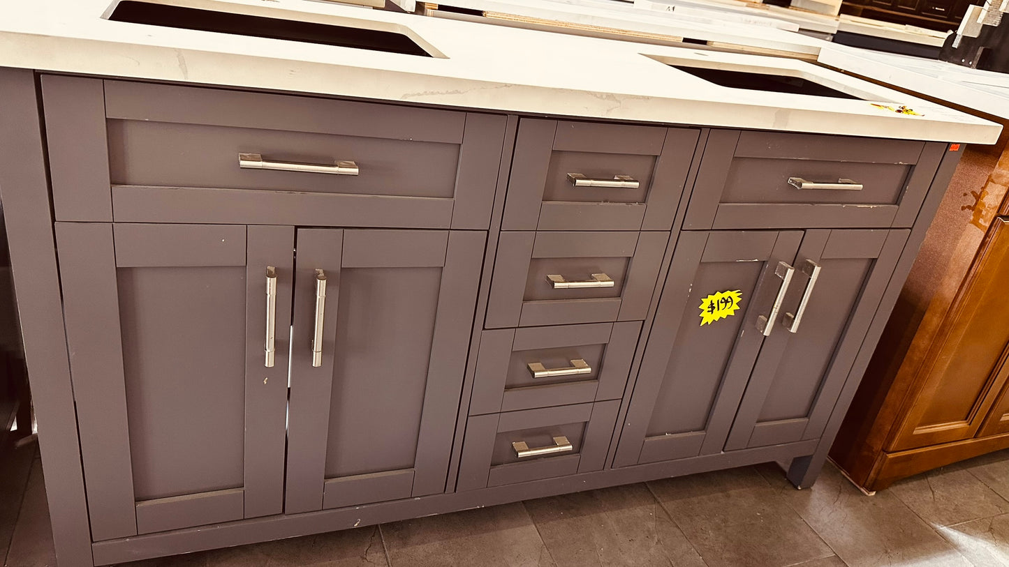 60 inch grey double sink vanity with quartz top, clearance