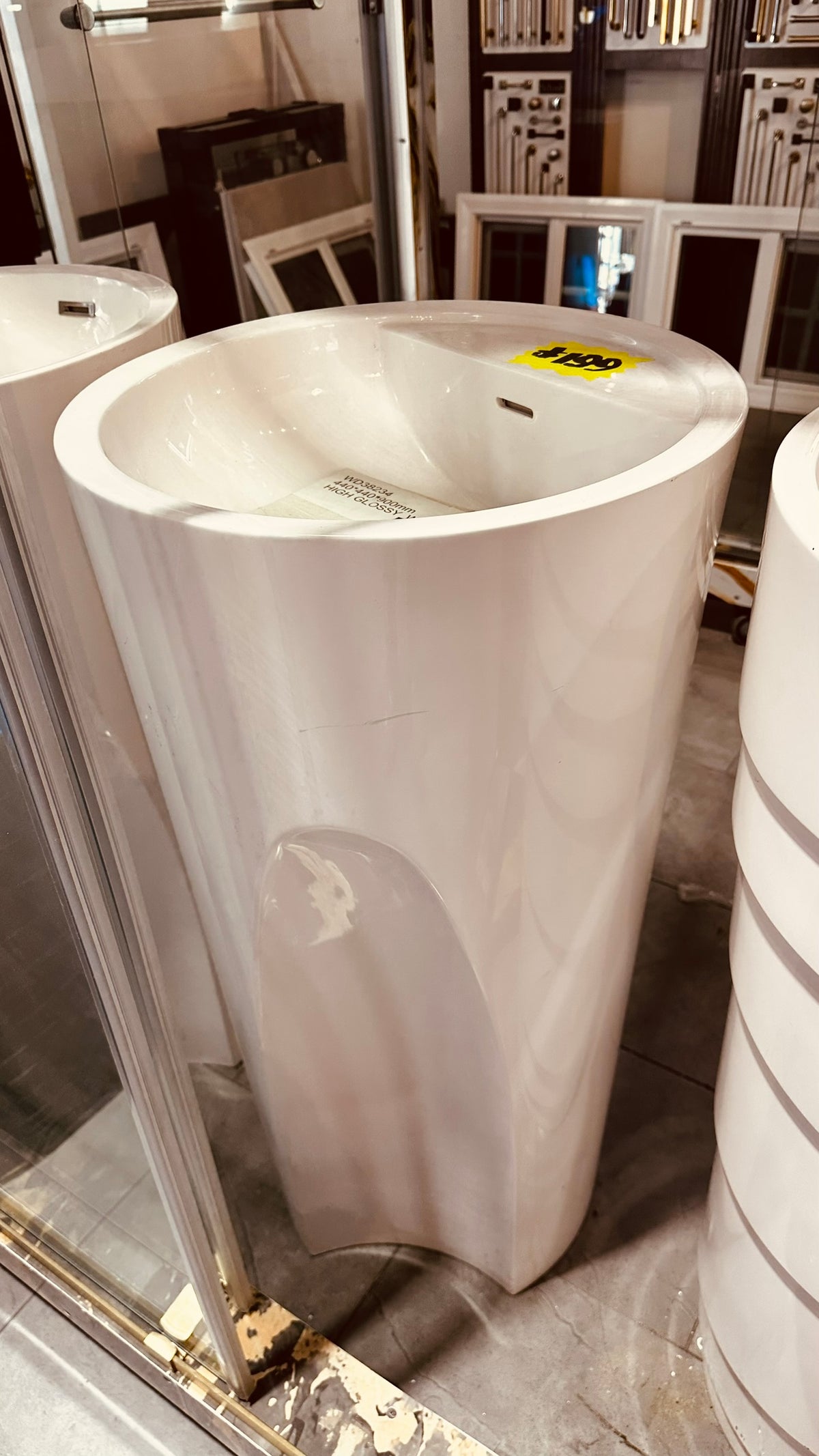 White high gloss pedestal bathroom sink, clearance