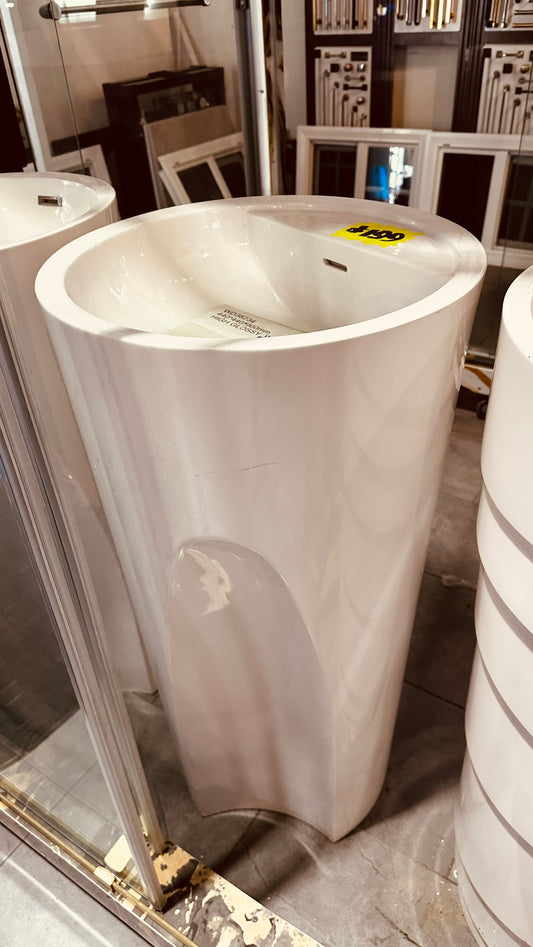 White high gloss pedestal bathroom sink, clearance
