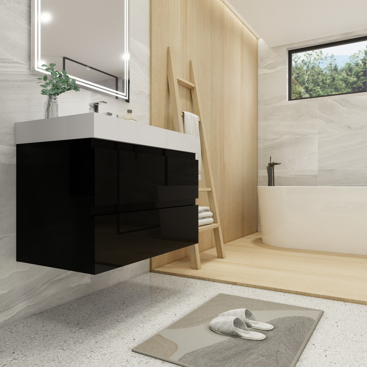 Fortune 36" Wall Mounted Bathroom Vanity with Reinforced Acrylic Integrated Sink Top