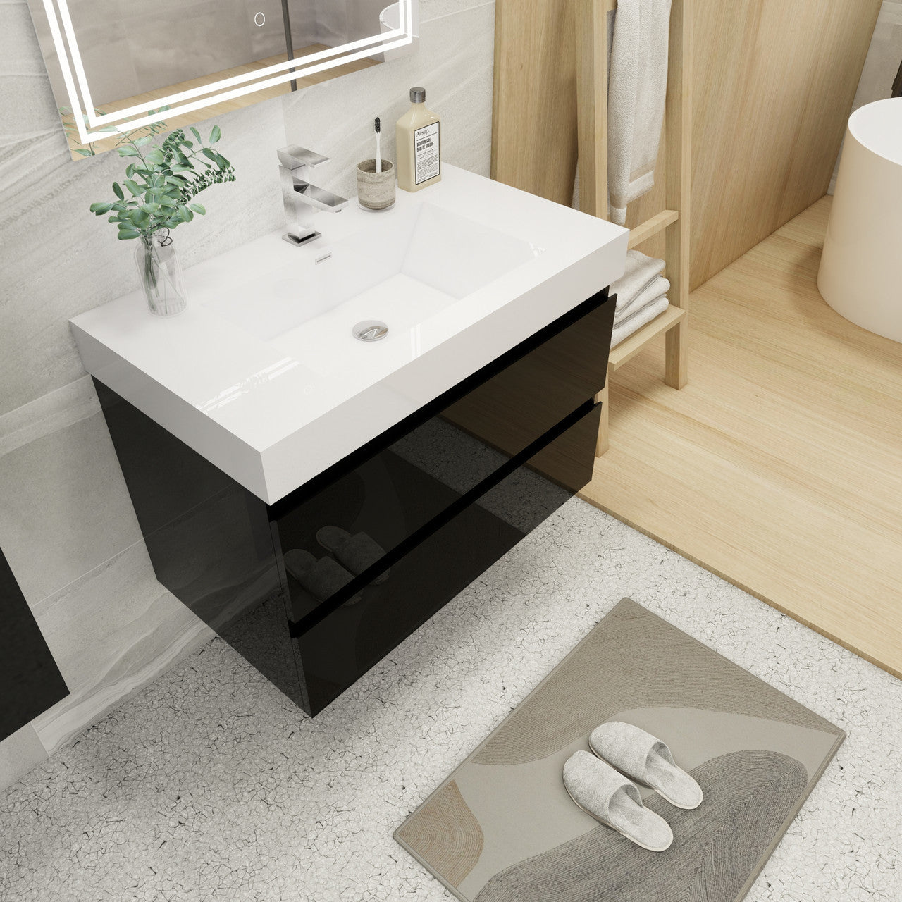 Fortune 36" Wall Mounted Bathroom Vanity with Reinforced Acrylic Integrated Sink Top