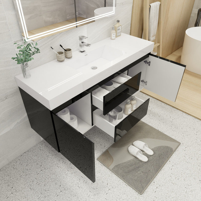 Fortune 60" Wall Mounted Bathroom Vanity with Reinforced Acrylic Integrated Sink Top