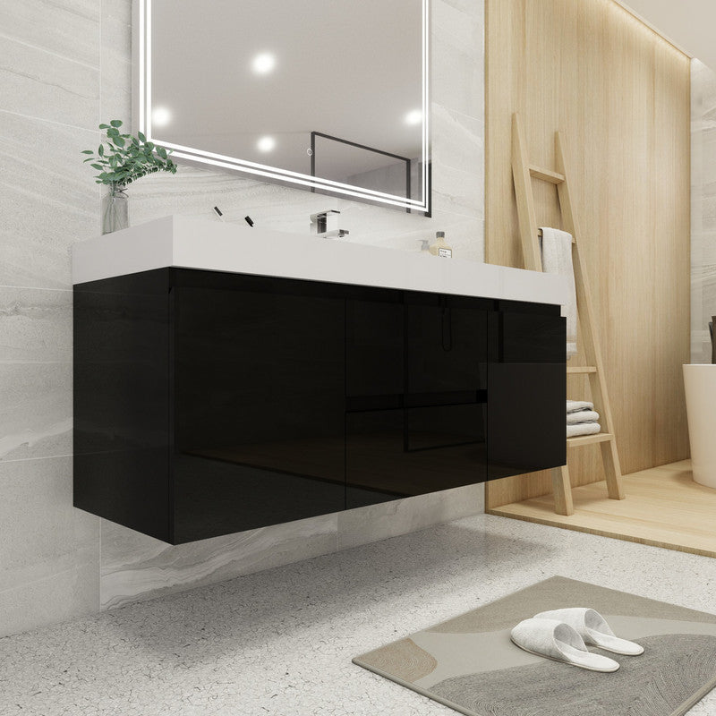 Fortune 60" Wall Mounted Bathroom Vanity with Reinforced Acrylic Integrated Sink Top