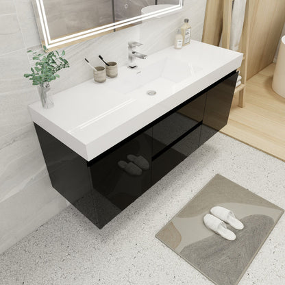 Fortune 60" Wall Mounted Bathroom Vanity with Reinforced Acrylic Integrated Sink Top