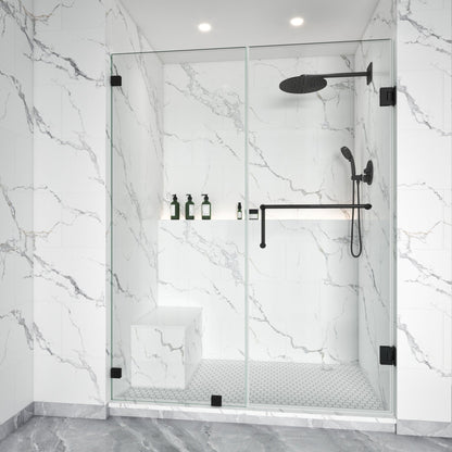 Thalos Frameless Swing Shower Door in Matte Black by Lina Collection