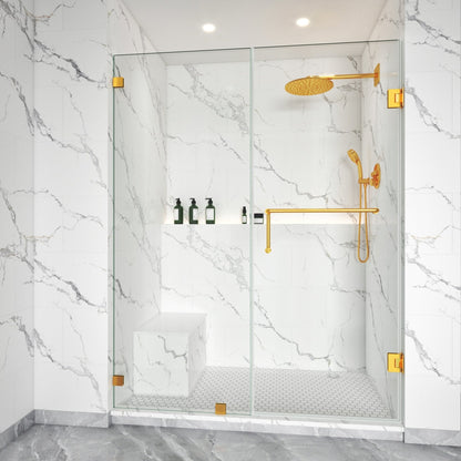 Thalos Frameless Swing Shower Door in Brushed Gold by Lina Collection