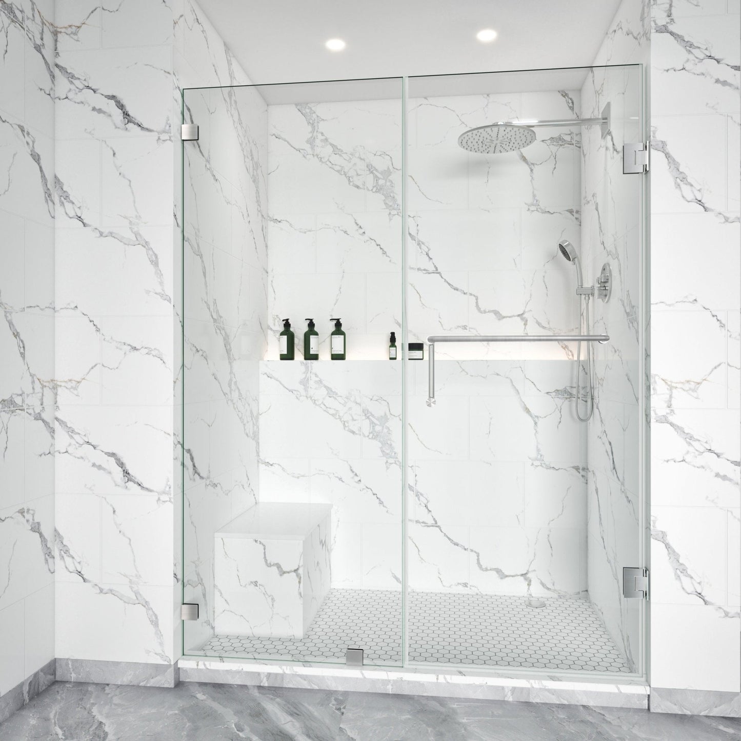Thalos Frameless Swing Shower Door in Brushed Nickel by Lina Collection