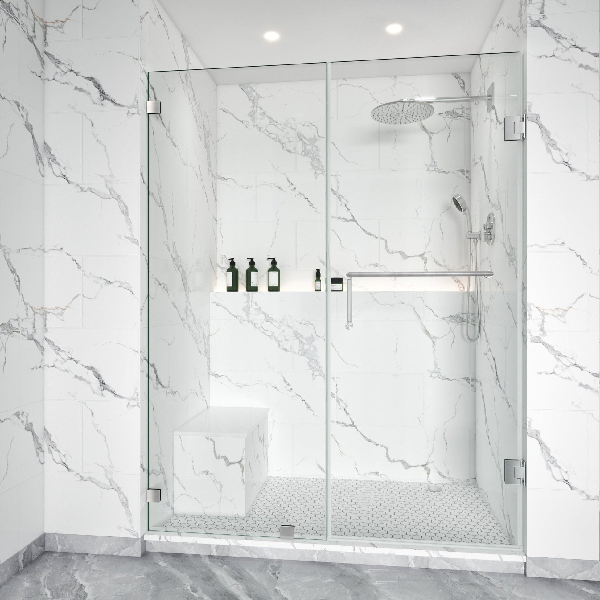 Thalos Frameless Swing Shower Door in Brushed Nickel by Lina Collection