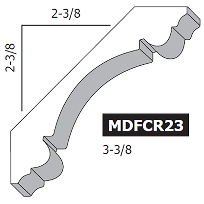 3-3/8" MDF Double Bead Corolina Crown