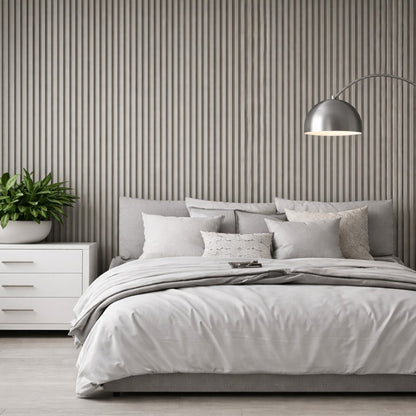 Midnight Grey acoustic slat wall panel installed as a feature wall in a furnished room