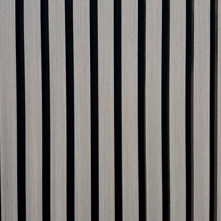 Felt Backed Acoustic Slat MDF Interior Decorative Wall Panel in Midnight Grey, close up of the slats on felt backing